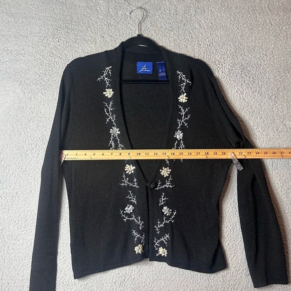 J.H. Collections Cardigan‎ Womens L Black Embroidered Sequined Long Sleeve NEW - Picture 6 of 11